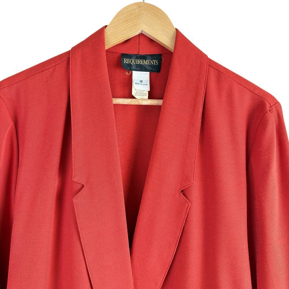 Vintage 80s Requirements Long Blazer Burnt Orange Ornate Gold Button Front Sz 12 - Picture 2 of 10
